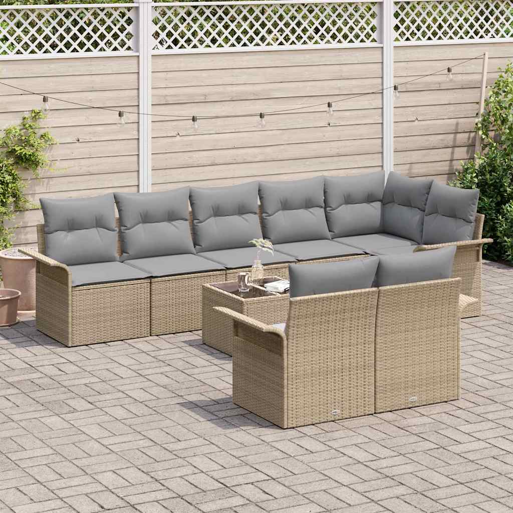 Tuin Sofa Set met kussen 9 pcs Beige Poly riet is nu te koop bij PeponiXL, paradijselijk wonen!