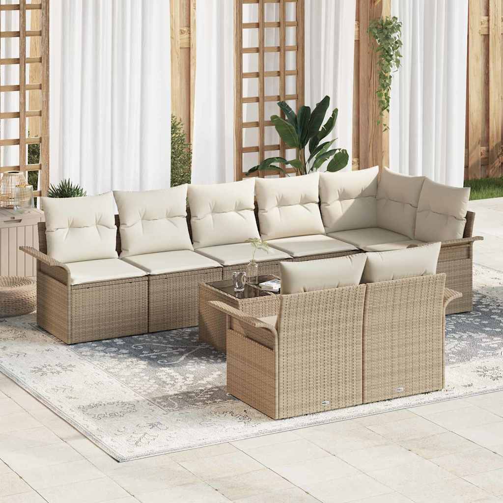 Tuin Sofa Set met kussen 9 pcs Beige Poly riet is nu te koop bij PeponiXL, paradijselijk wonen!