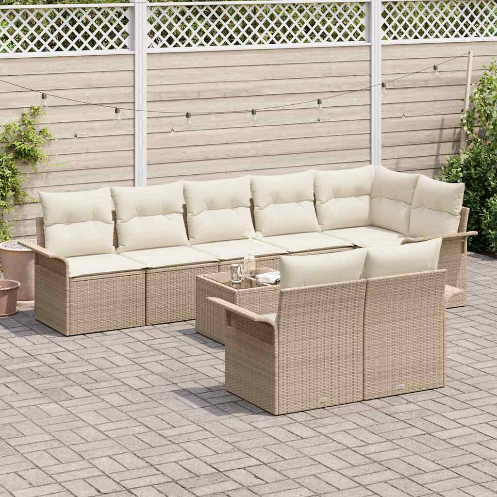 Tuin Sofa Set met kussen 9 pcs Beige Poly riet is nu te koop bij PeponiXL, paradijselijk wonen!