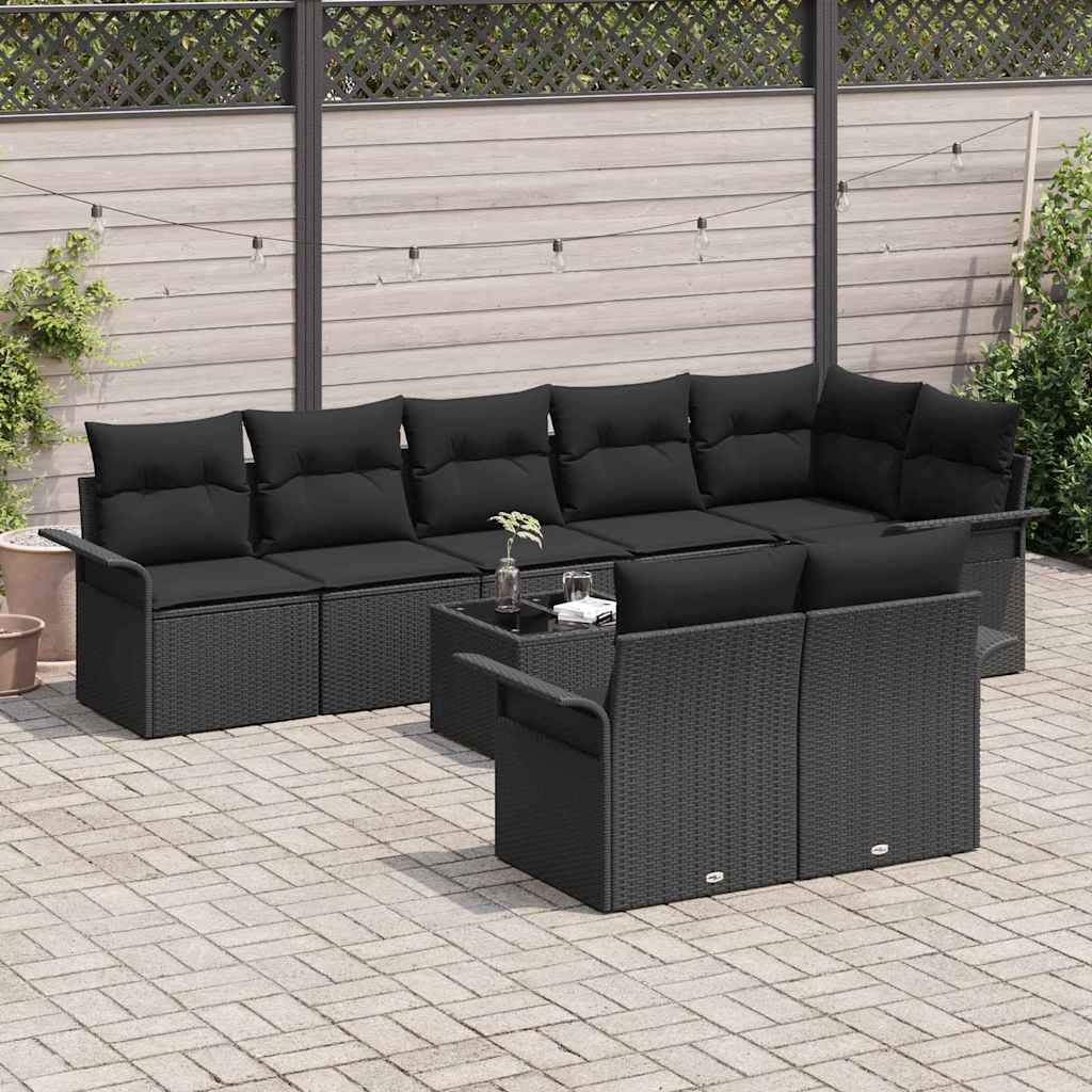 Tuin Sofa Set met kussen 9 pcs Zwart Poly riet is nu te koop bij PeponiXL, paradijselijk wonen!