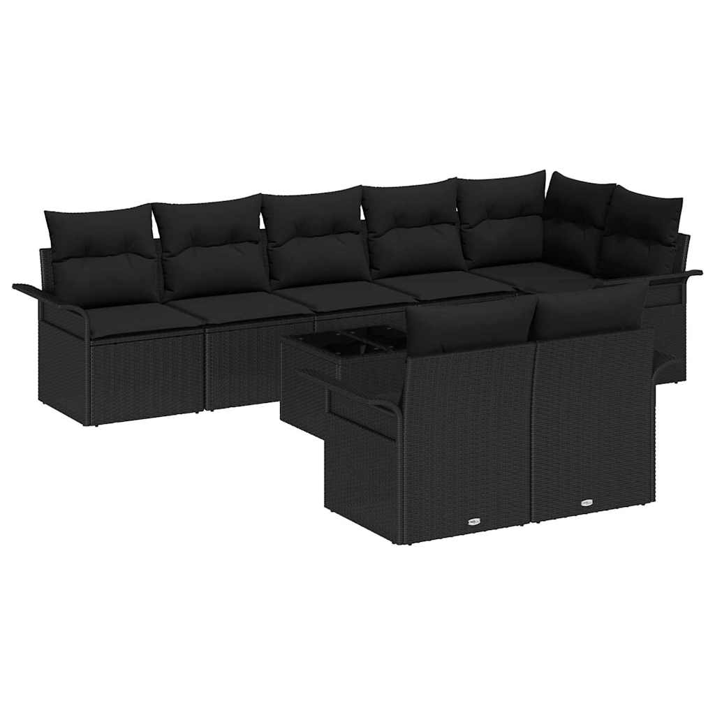 Tuin Sofa Set met kussen 9 pcs Zwart Poly riet is nu te koop bij PeponiXL, paradijselijk wonen!