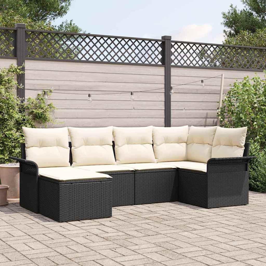 Tuin Sofa Set met kussen 6 pcs Zwart poly rattan