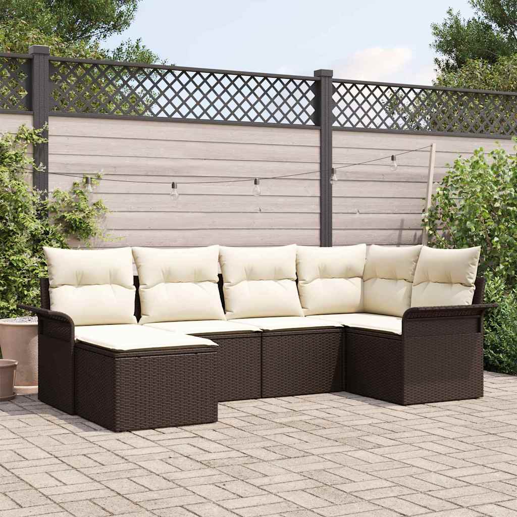 Tuin Sofa Set met kussen 6 pcs Bruin poly rattan is nu te koop bij PeponiXL, paradijselijk wonen!