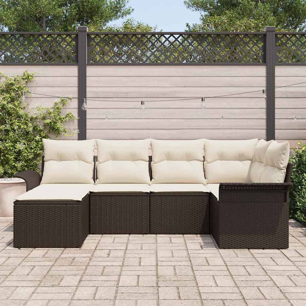 Tuin Sofa Set met kussen 6 pcs Bruin poly rattan is nu te koop bij PeponiXL, paradijselijk wonen!