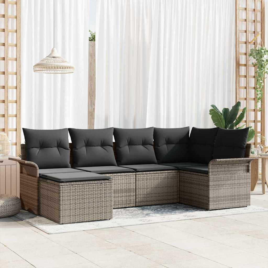 Tuin Sofa Set met kussen 6 pcs Grijs poly rattan is nu te koop bij PeponiXL, paradijselijk wonen!
