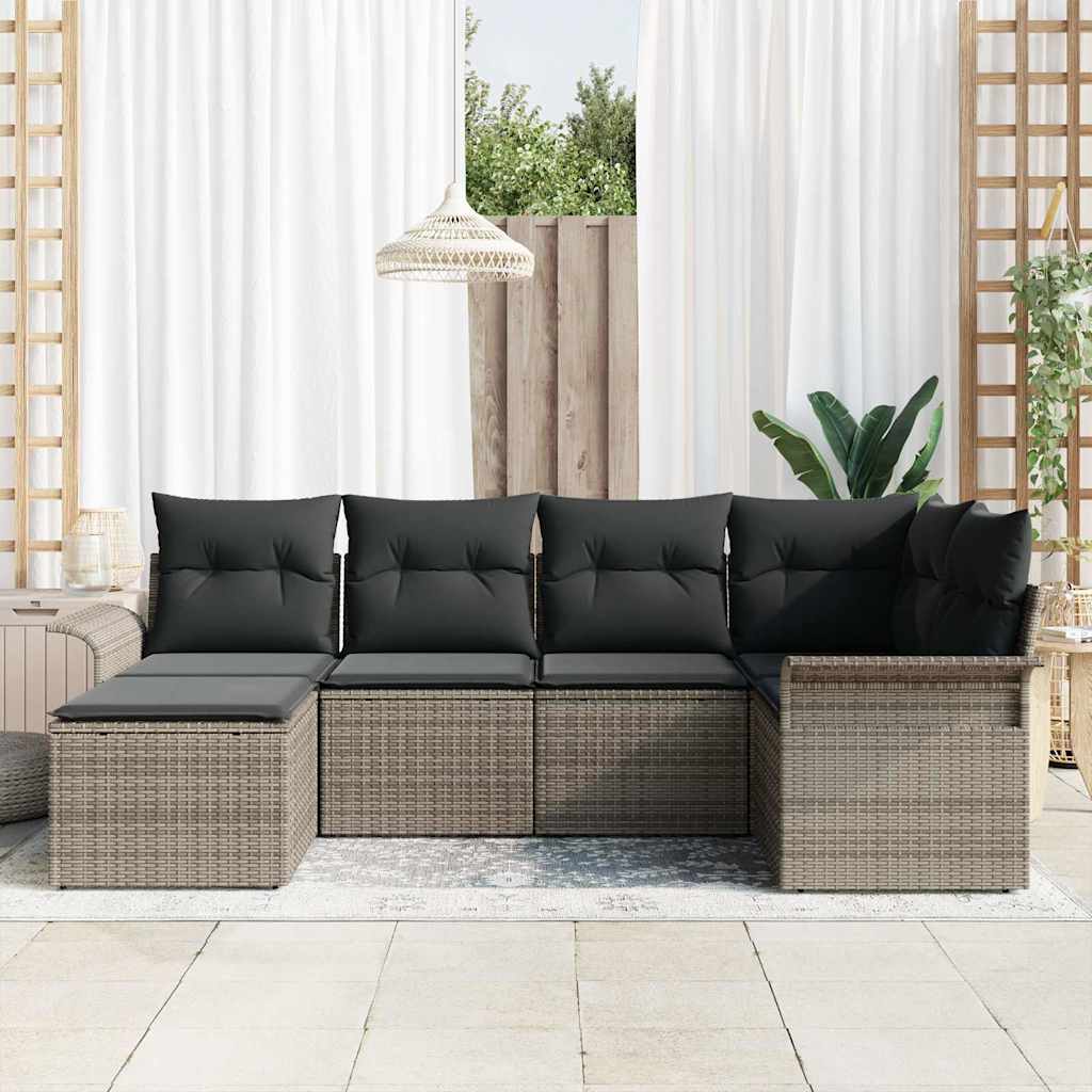 Tuin Sofa Set met kussen 6 pcs Grijs poly rattan is nu te koop bij PeponiXL, paradijselijk wonen!