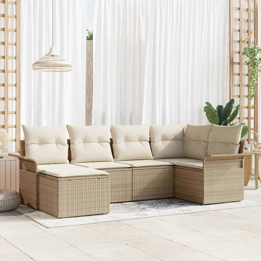 Tuin Sofa Set met kussen 6 pcs Beige poly rattan is nu te koop bij PeponiXL, paradijselijk wonen!