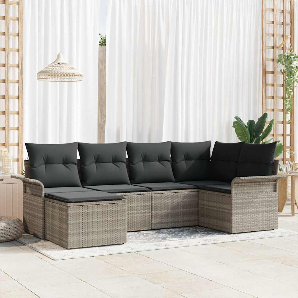 Tuin Sofa Set met kussen 6 pcs Lichtgrijs poly rattan is nu te koop bij PeponiXL, paradijselijk wonen!