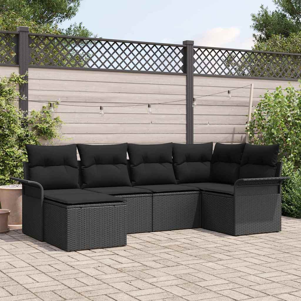 Tuin Sofa Set met kussen 6 pcs Zwart poly rattan is nu te koop bij PeponiXL, paradijselijk wonen!