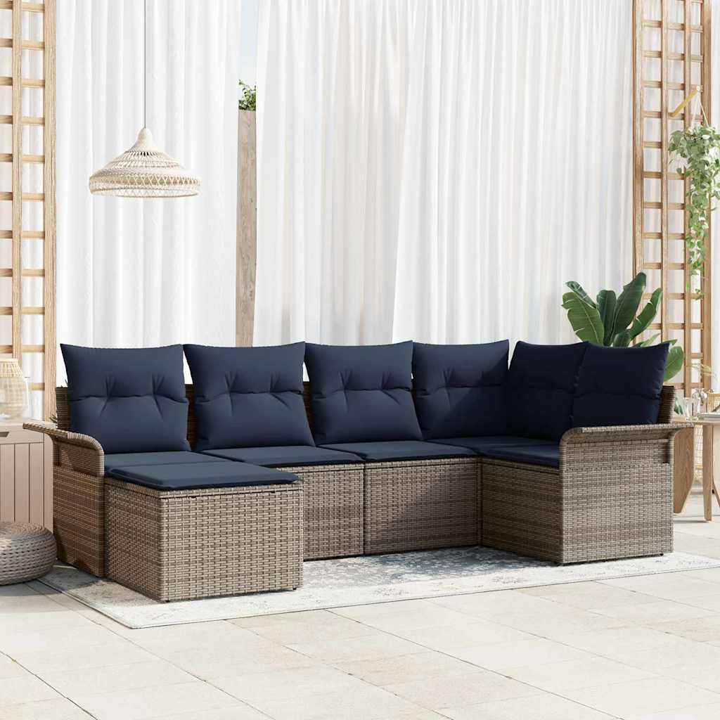 Tuin Sofa Set met kussen 6 pcs Grijs poly rattan is nu te koop bij PeponiXL, paradijselijk wonen!