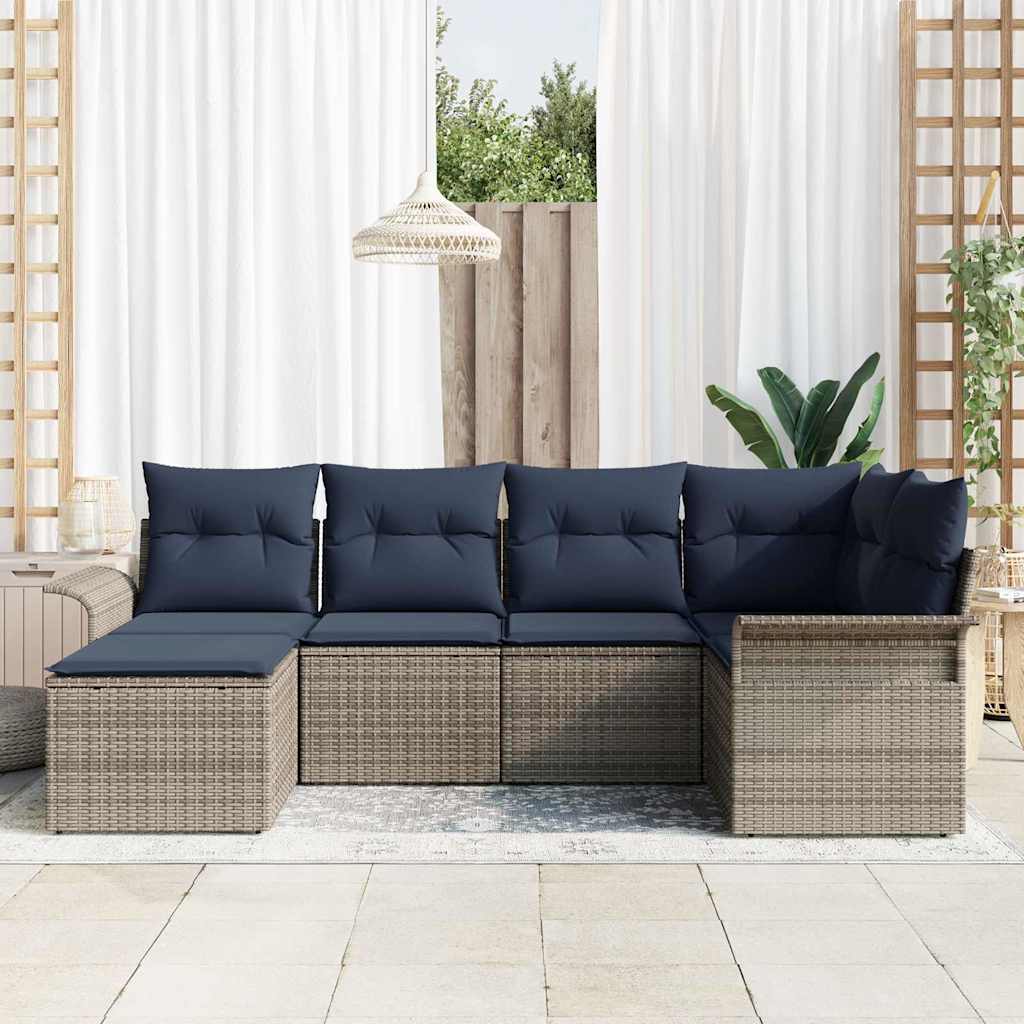Tuin Sofa Set met kussen 6 pcs Grijs poly rattan is nu te koop bij PeponiXL, paradijselijk wonen!