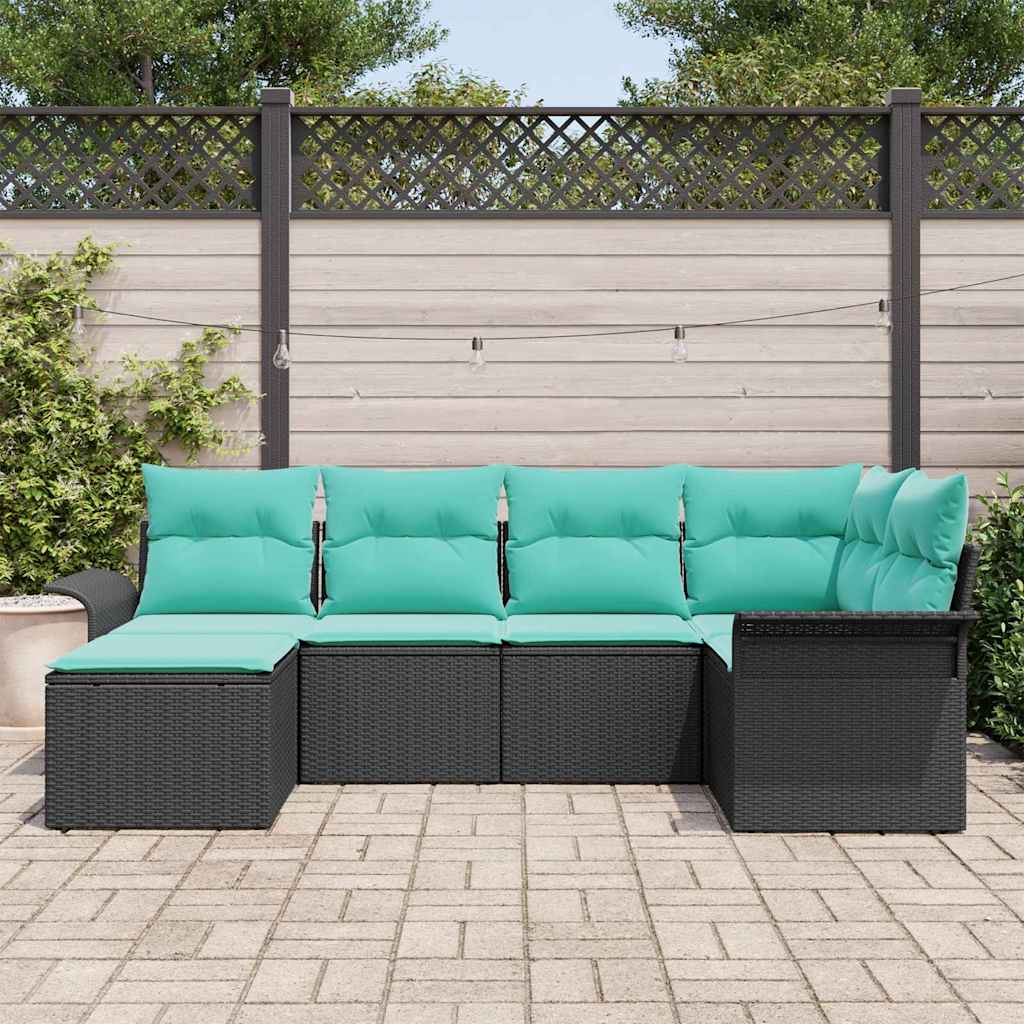 Tuin Sofa Set met kussen 6 pcs Zwart poly rattan is nu te koop bij PeponiXL, paradijselijk wonen!