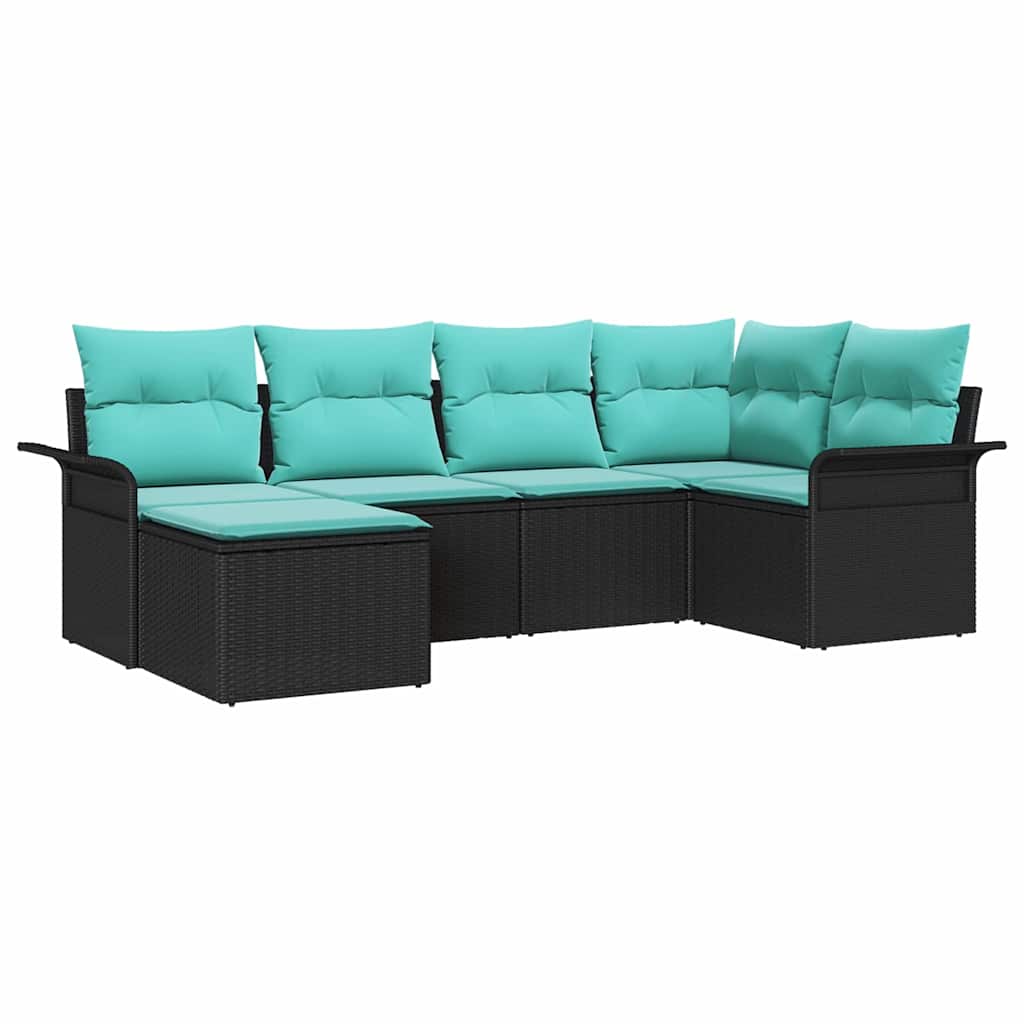 Tuin Sofa Set met kussen 6 pcs Zwart poly rattan is nu te koop bij PeponiXL, paradijselijk wonen!