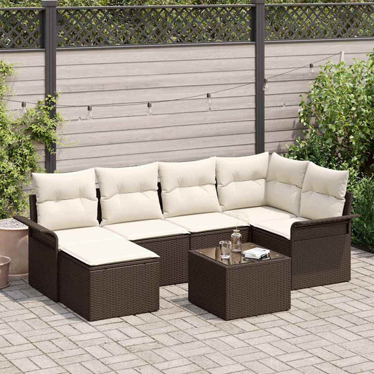 Tuin Sofa Set met kussen 7 pcs Bruin Poly riet is nu te koop bij PeponiXL, paradijselijk wonen!