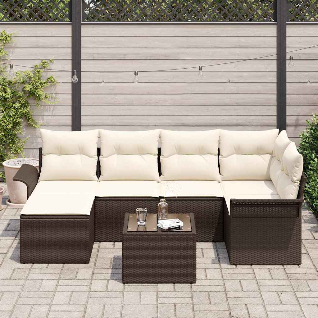 Tuin Sofa Set met kussen 7 pcs Bruin Poly riet is nu te koop bij PeponiXL, paradijselijk wonen!
