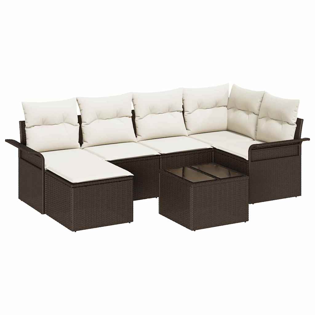 Tuin Sofa Set met kussen 7 pcs Bruin Poly riet is nu te koop bij PeponiXL, paradijselijk wonen!