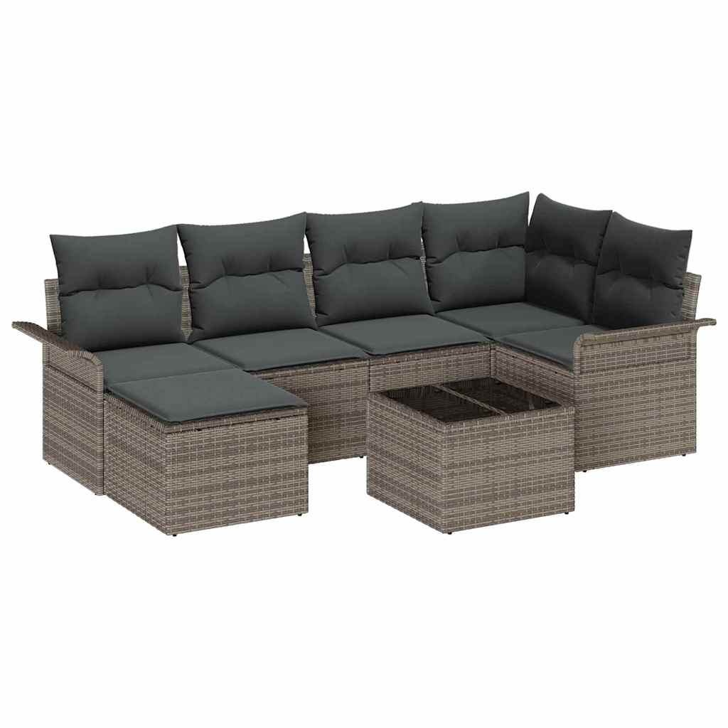 Tuin Sofa Set met kussen 7 pcs Grijs poly rattan is nu te koop bij PeponiXL, paradijselijk wonen!