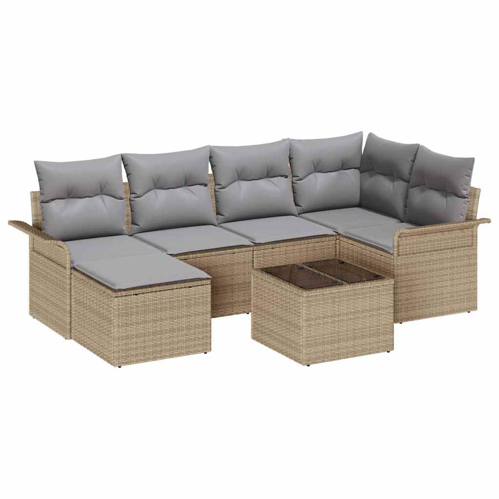 Tuin Sofa Set met kussen 7 pcs Beige Poly riet is nu te koop bij PeponiXL, paradijselijk wonen!