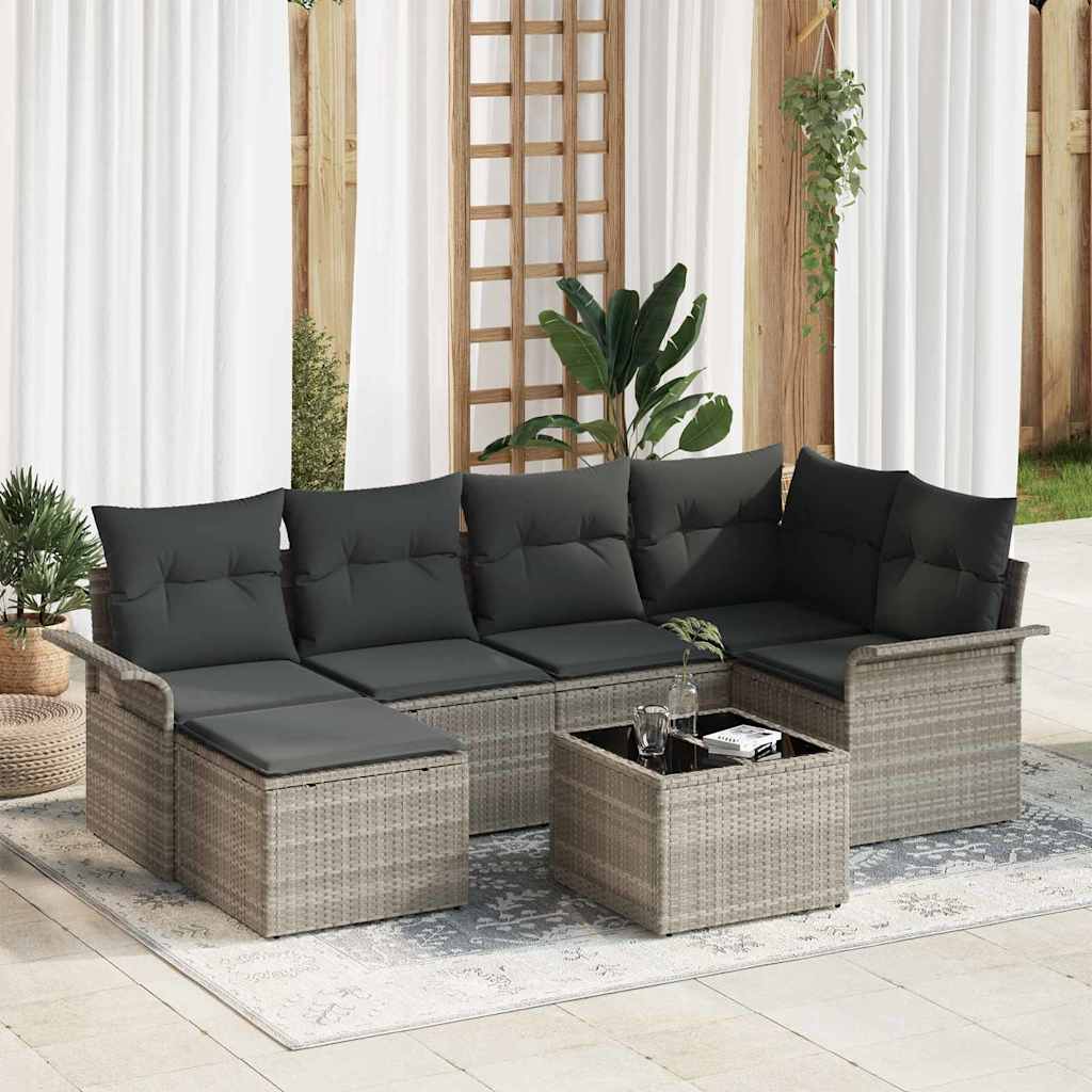 Tuin Sofa Set met kussen 7 pcs Lichtgrijs Poly riet is nu te koop bij PeponiXL, paradijselijk wonen!