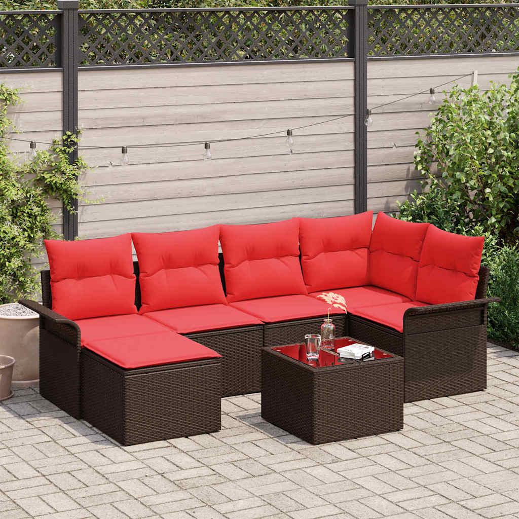 Tuin Sofa Set met kussen 7 pcs Bruin poly rattan is nu te koop bij PeponiXL, paradijselijk wonen!