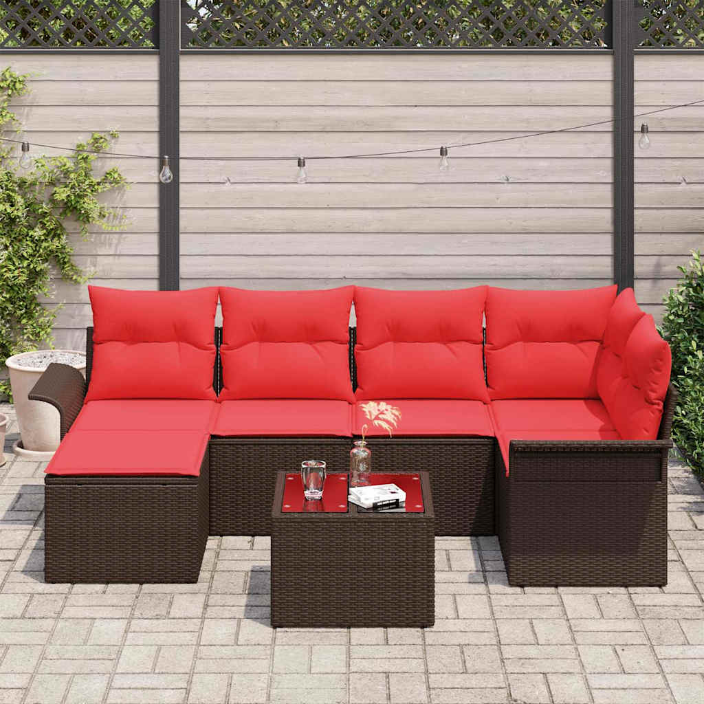 Tuin Sofa Set met kussen 7 pcs Bruin poly rattan is nu te koop bij PeponiXL, paradijselijk wonen!