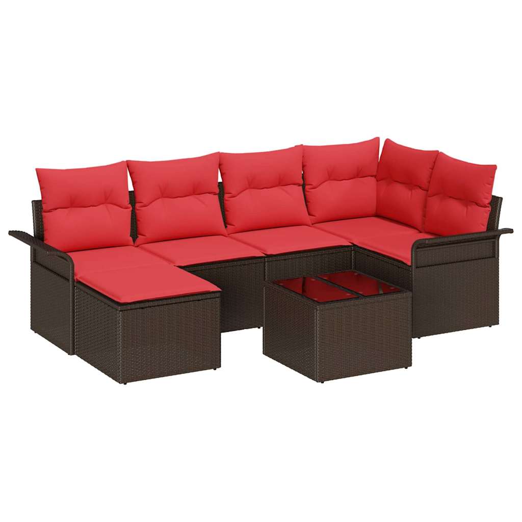 Tuin Sofa Set met kussen 7 pcs Bruin poly rattan is nu te koop bij PeponiXL, paradijselijk wonen!