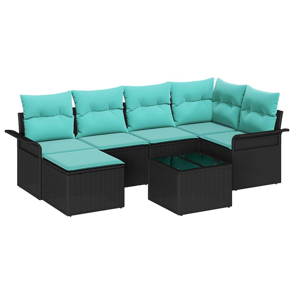 Tuin Sofa Set met kussen 7 pcs Zwart Poly riet is nu te koop bij PeponiXL, paradijselijk wonen!