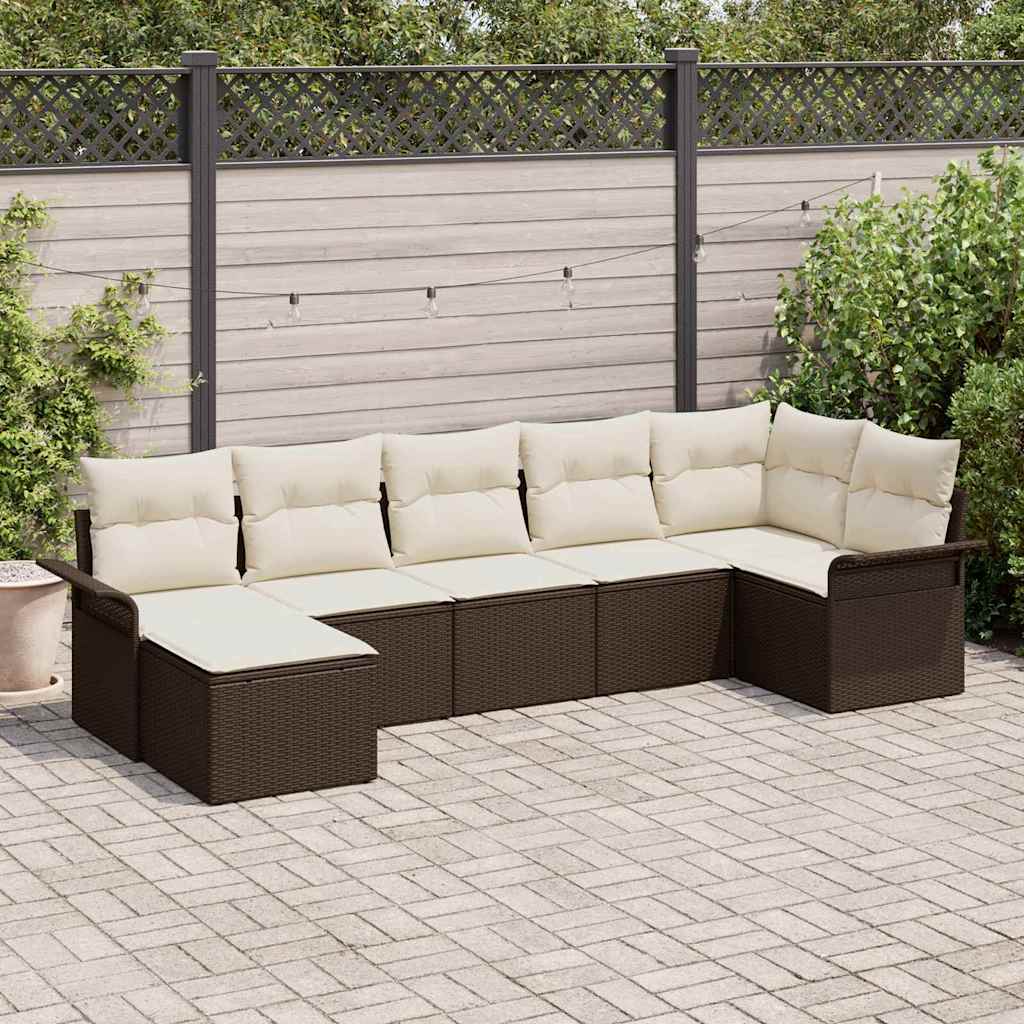 Tuin Sofa Set met kussen 7 pcs Bruin poly rattan is nu te koop bij PeponiXL, paradijselijk wonen!