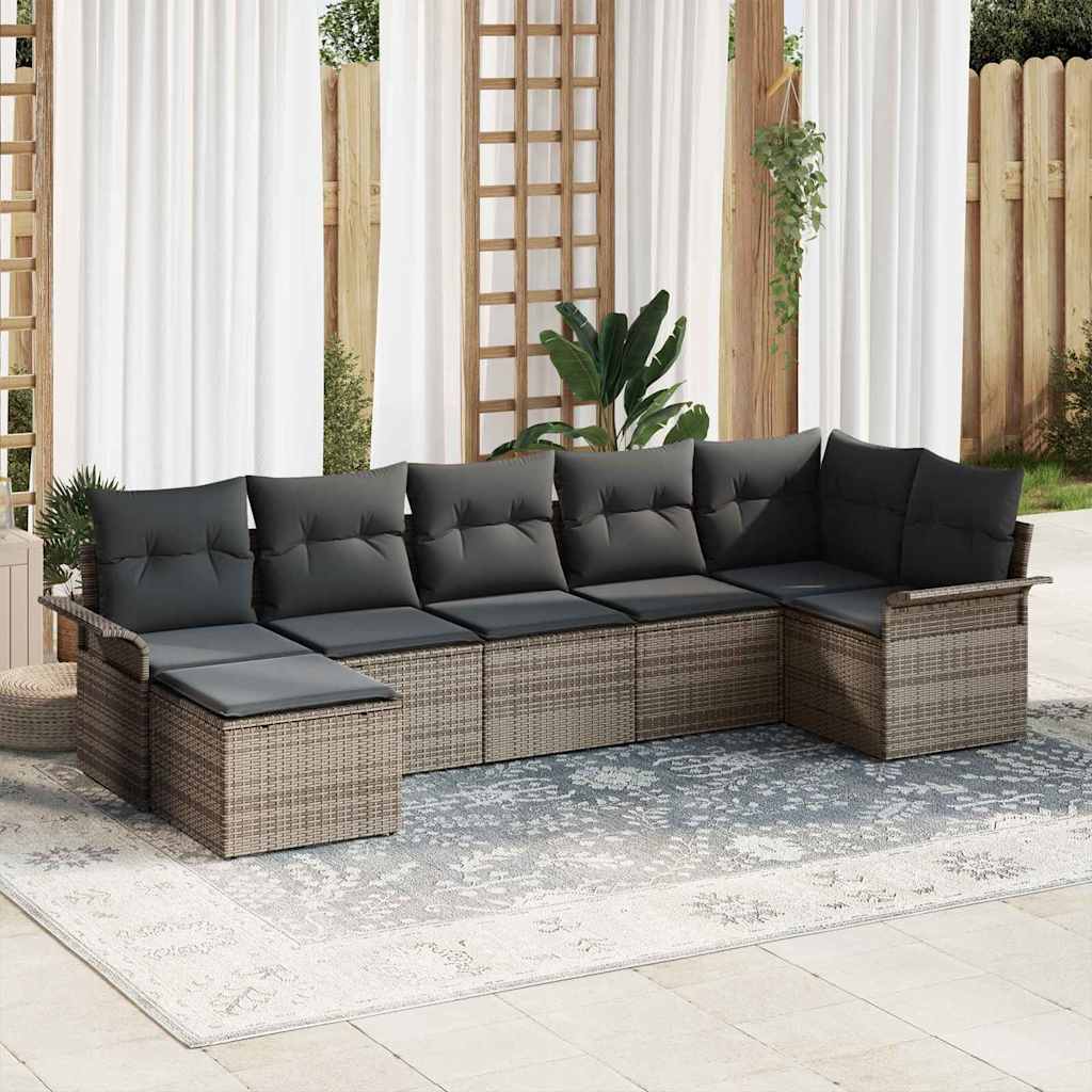 Tuin Sofa Set met kussen 7 pcs Grijs poly rattan is nu te koop bij PeponiXL, paradijselijk wonen!