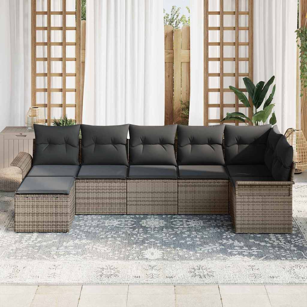Tuin Sofa Set met kussen 7 pcs Grijs poly rattan is nu te koop bij PeponiXL, paradijselijk wonen!
