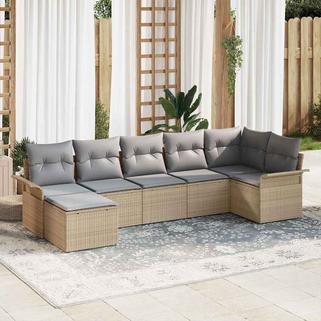 Tuin Sofa Set met kussen 7 pcs Beige poly rattan is nu te koop bij PeponiXL, paradijselijk wonen!