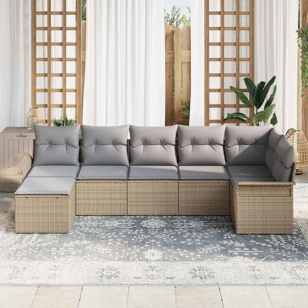 Tuin Sofa Set met kussen 7 pcs Beige poly rattan is nu te koop bij PeponiXL, paradijselijk wonen!