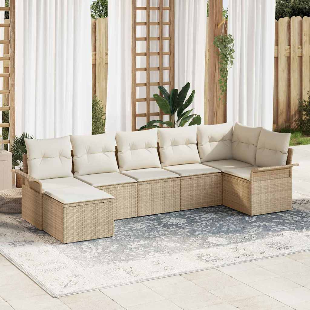 Tuin Sofa Set met kussen 7 pcs Beige poly rattan is nu te koop bij PeponiXL, paradijselijk wonen!