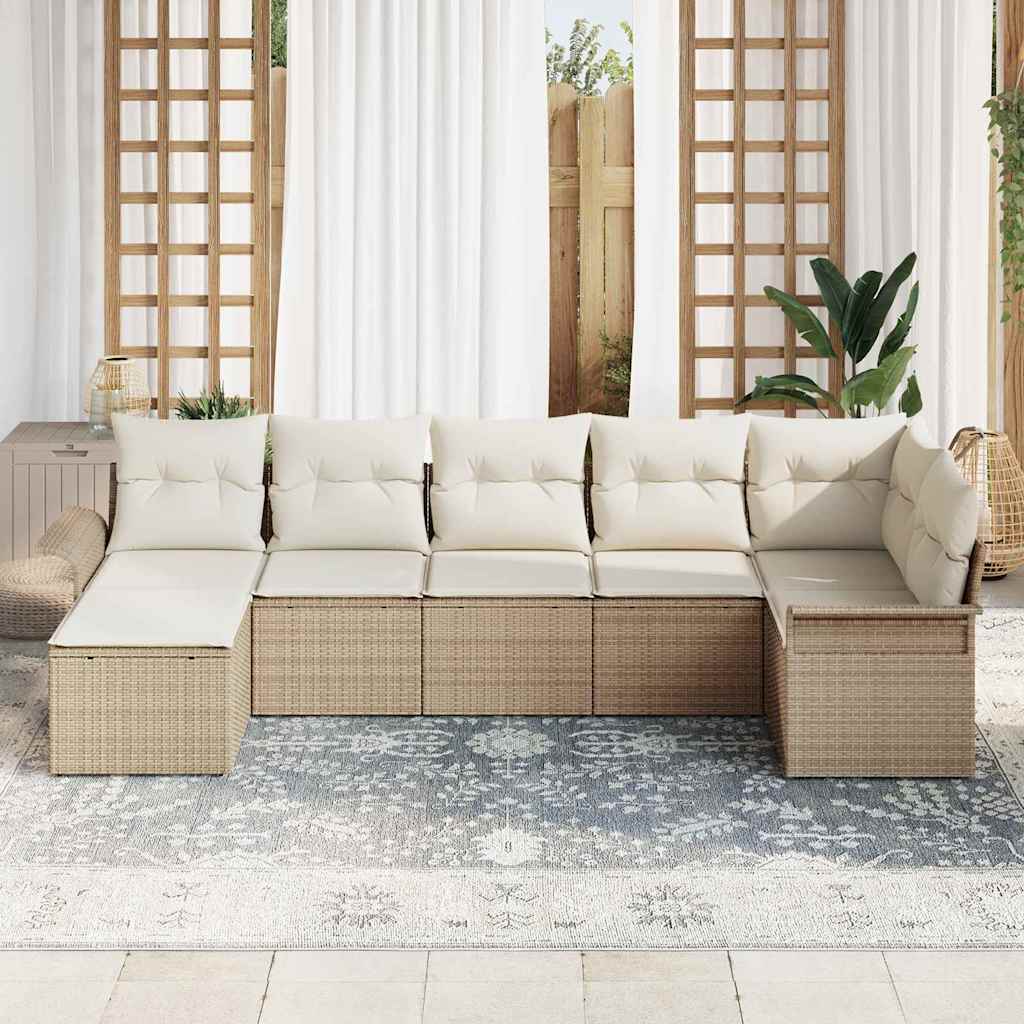 Tuin Sofa Set met kussen 7 pcs Beige poly rattan is nu te koop bij PeponiXL, paradijselijk wonen!