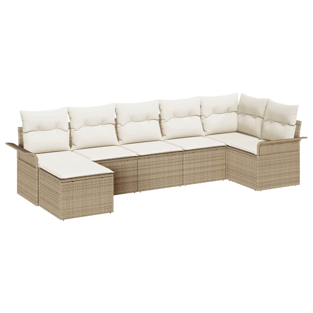 Tuin Sofa Set met kussen 7 pcs Beige poly rattan is nu te koop bij PeponiXL, paradijselijk wonen!