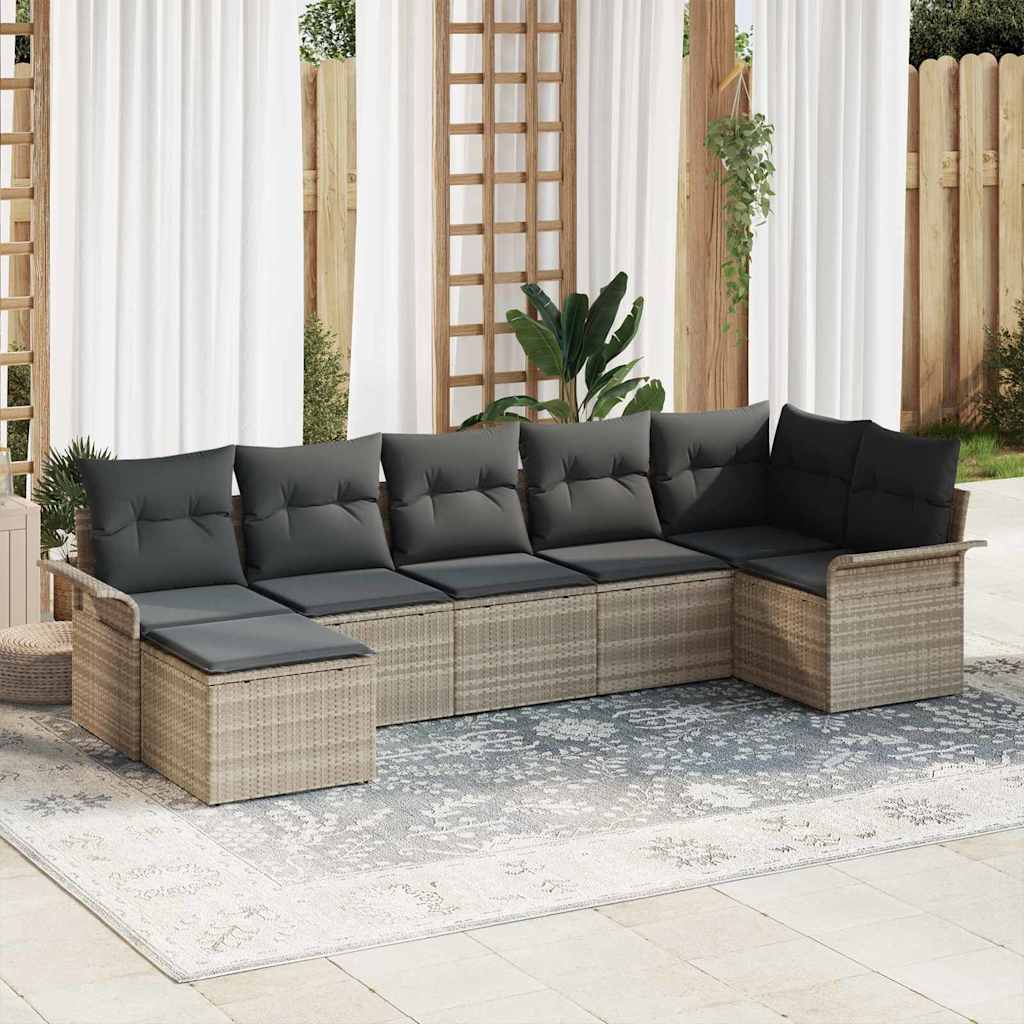 Tuin Sofa Set met kussen 7 pcs Lichtgrijs Poly riet is nu te koop bij PeponiXL, paradijselijk wonen!