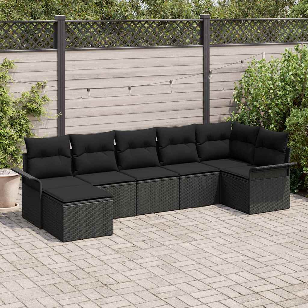 Tuin Sofa Set met kussen 7 pcs Zwart Poly riet is nu te koop bij PeponiXL, paradijselijk wonen!