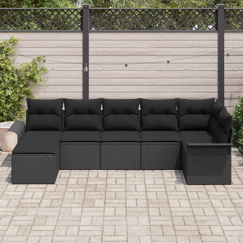 Tuin Sofa Set met kussen 7 pcs Zwart Poly riet is nu te koop bij PeponiXL, paradijselijk wonen!