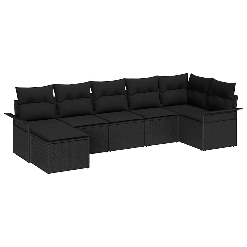 Tuin Sofa Set met kussen 7 pcs Zwart Poly riet is nu te koop bij PeponiXL, paradijselijk wonen!