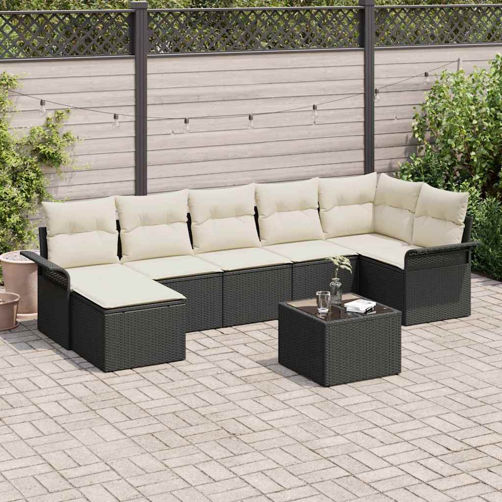 Tuin Sofa Set met kussen 8 pcs Zwart Poly riet is nu te koop bij PeponiXL, paradijselijk wonen!