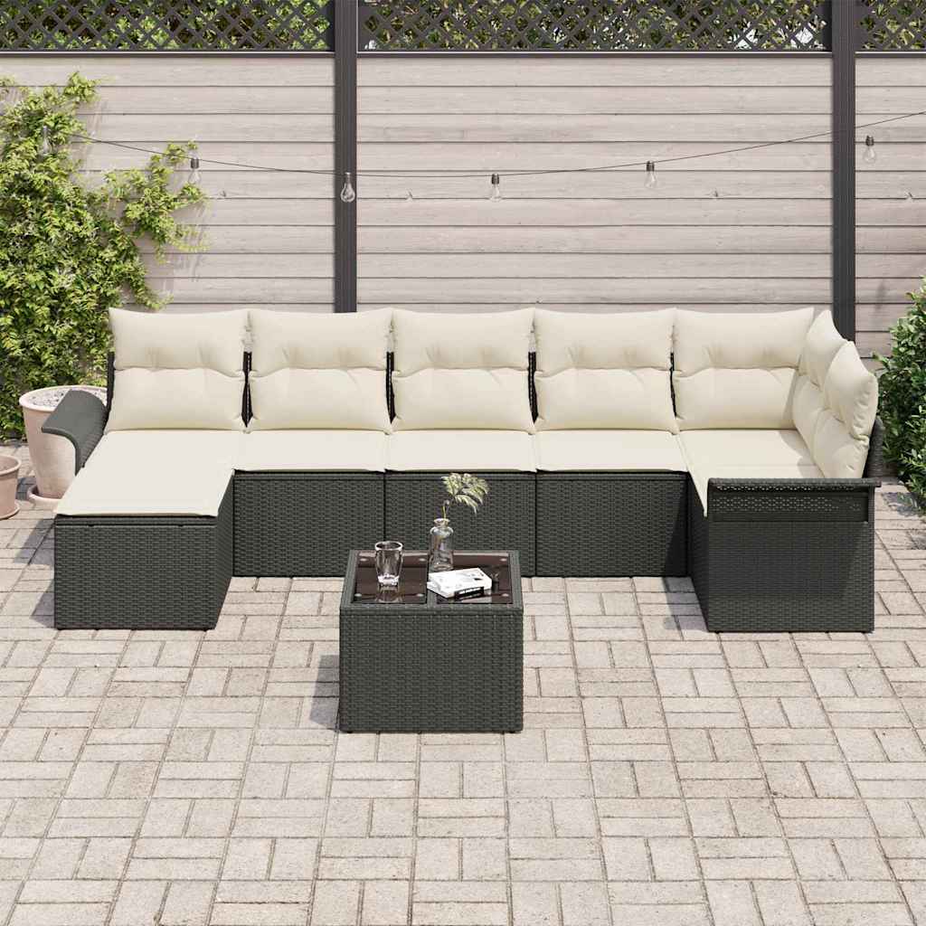 Tuin Sofa Set met kussen 8 pcs Zwart Poly riet is nu te koop bij PeponiXL, paradijselijk wonen!