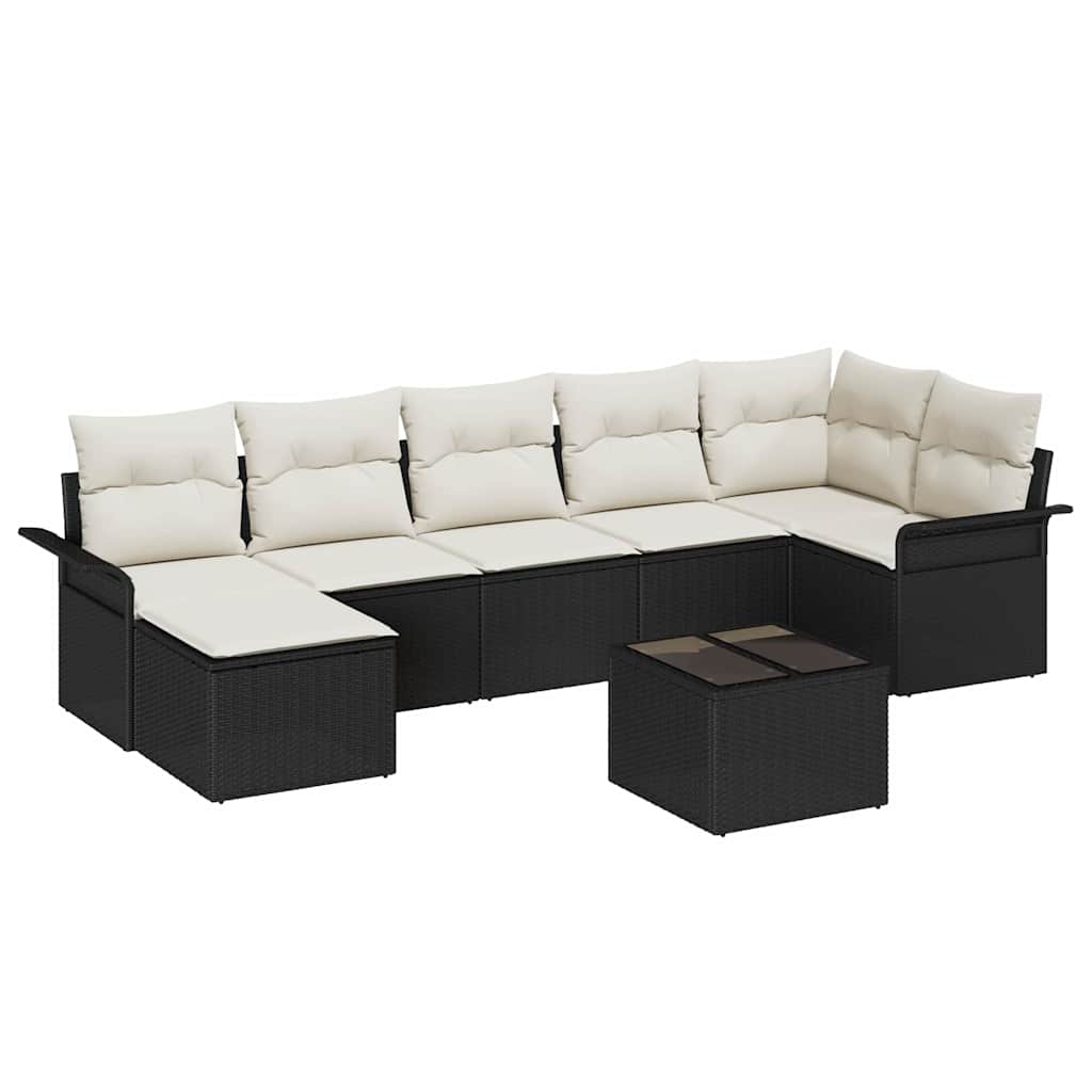 Tuin Sofa Set met kussen 8 pcs Zwart Poly riet is nu te koop bij PeponiXL, paradijselijk wonen!