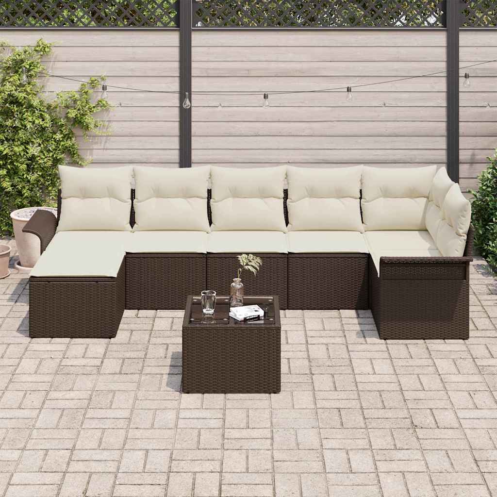 Tuin Sofa Set met kussen 8 pcs Bruin Poly riet is nu te koop bij PeponiXL, paradijselijk wonen!