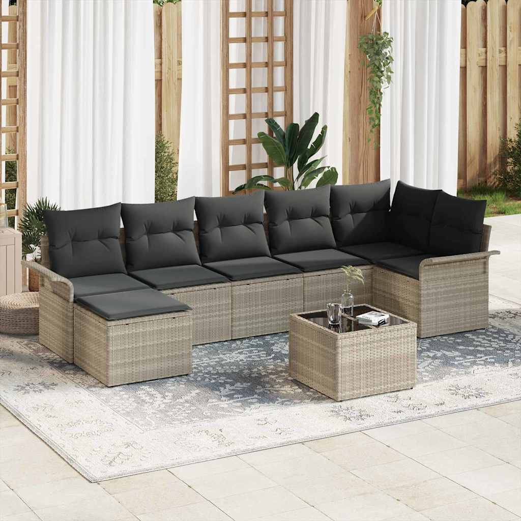Tuin Sofa Set met kussen 8 pcs Lichtgrijs Poly riet is nu te koop bij PeponiXL, paradijselijk wonen!
