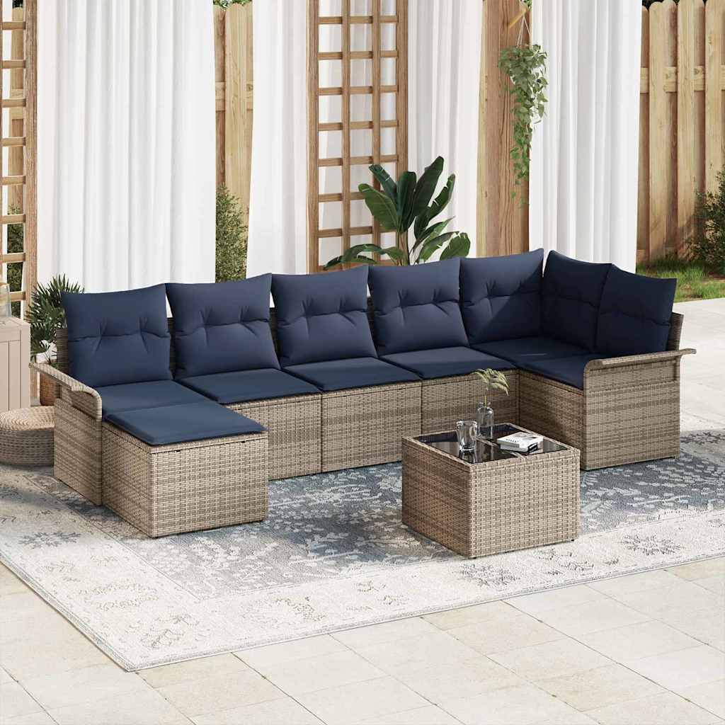 Tuin Sofa Set met kussen 8 pcs Grijs Poly riet is nu te koop bij PeponiXL, paradijselijk wonen!