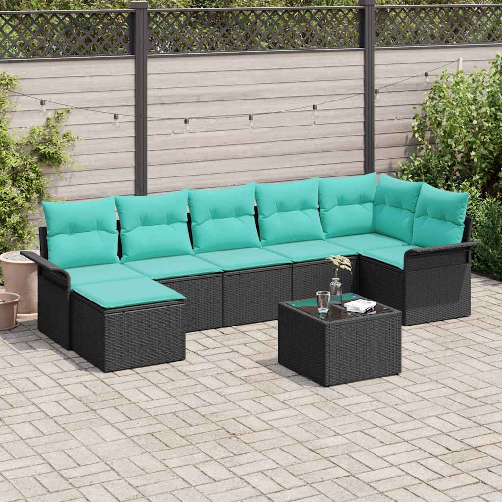 Tuin Sofa Set met kussen 8 pcs Zwart Poly riet is nu te koop bij PeponiXL, paradijselijk wonen!