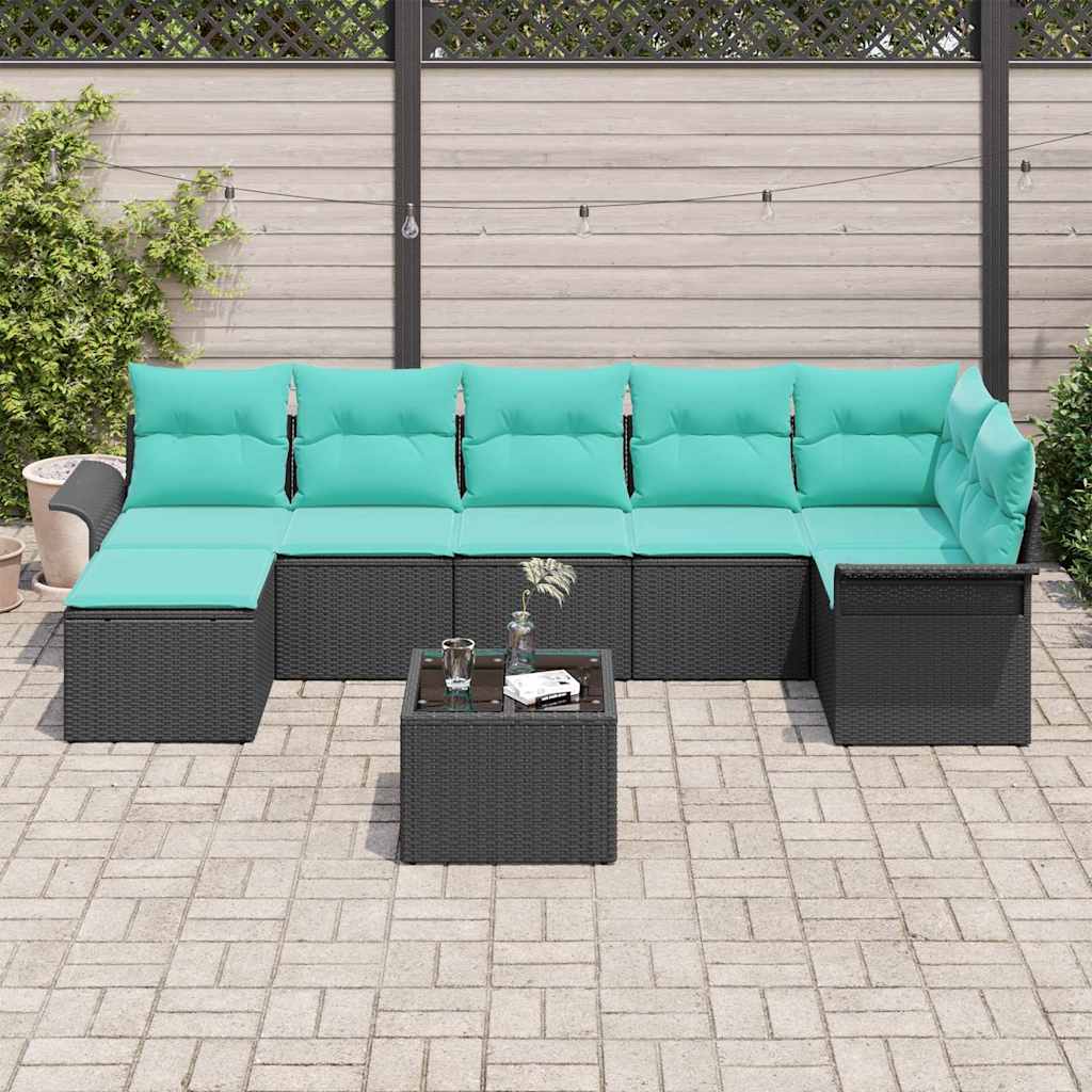 Tuin Sofa Set met kussen 8 pcs Zwart Poly riet is nu te koop bij PeponiXL, paradijselijk wonen!