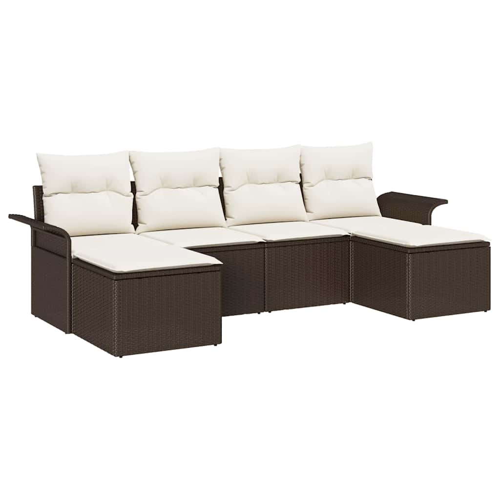 Tuin Sofa Set met kussen 6 pcs Bruin Poly riet is nu te koop bij PeponiXL, paradijselijk wonen!