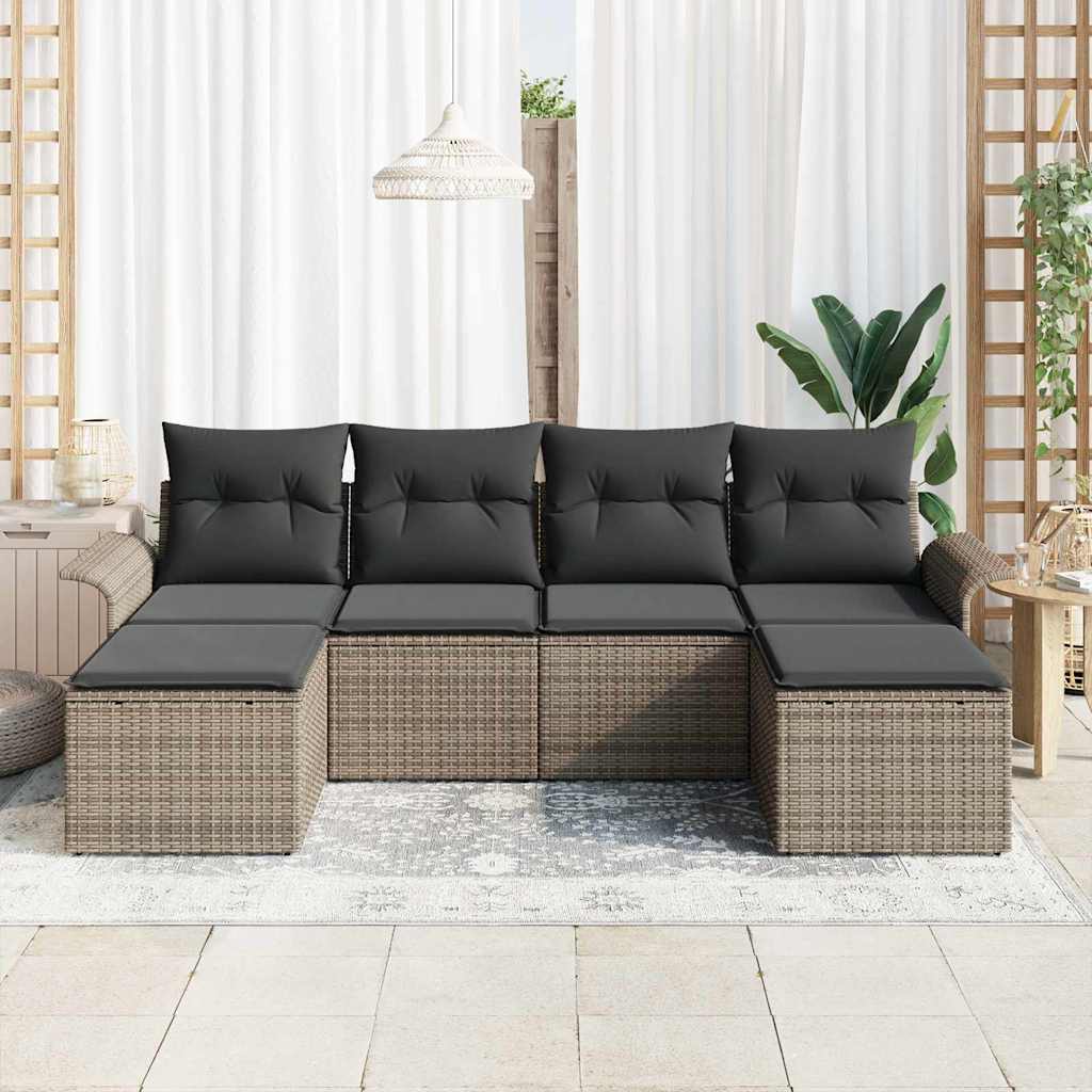 Tuin Sofa Set met kussen 6 pcs Grijs poly rattan is nu te koop bij PeponiXL, paradijselijk wonen!