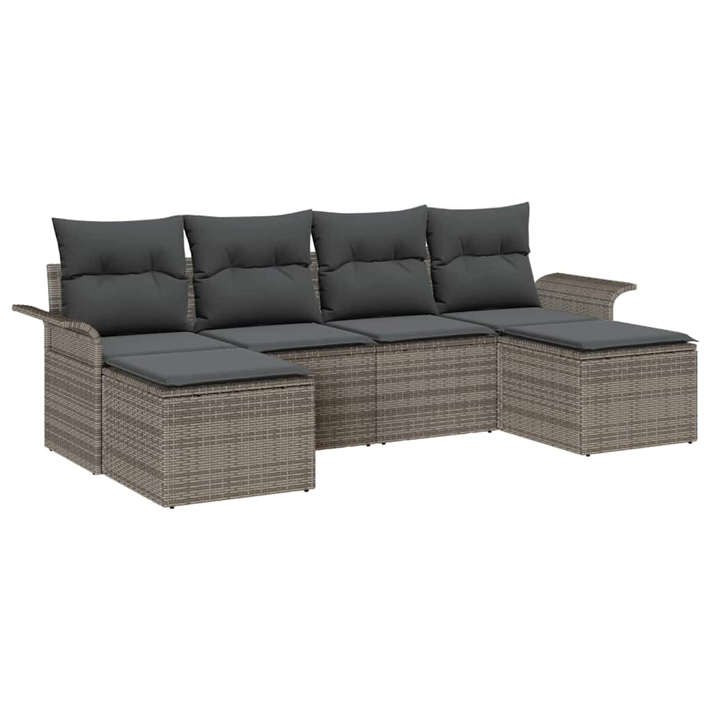 Tuin Sofa Set met kussen 6 pcs Grijs poly rattan is nu te koop bij PeponiXL, paradijselijk wonen!